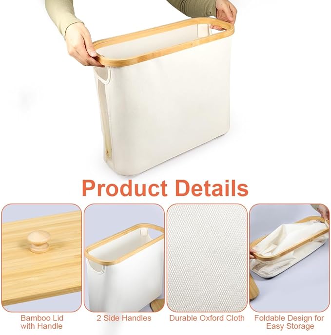 Picowe Toilet Paper Organizer Basket, Toilet Paper Bin with Lid, Beige
