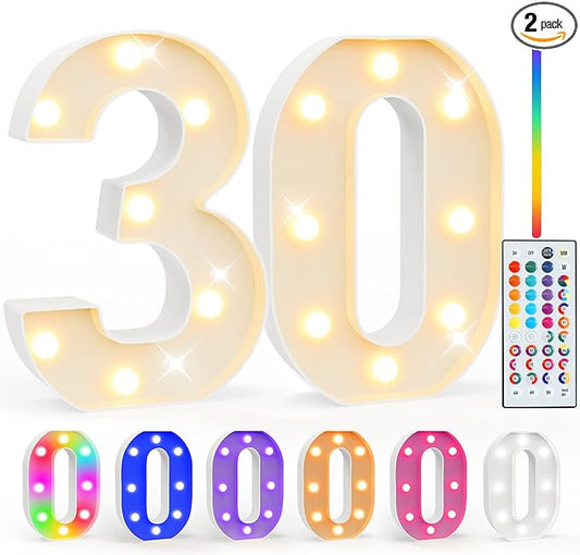 Pooqla 30th Birthday Decorations for Her Him, 35 Colors LED Light Up Numbers with Remote, Multicolor Marquee Numbers 30 Sign for Party Wedding Anniversary Decor 30th Birthday Gift, Number 30