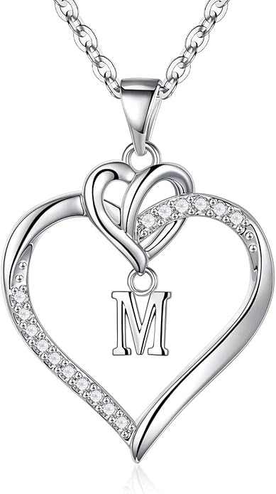 STORUP Christmas Gifts for Women Teen Girls - Heart Initial Necklaces for Women Girls, 14K-Gold-Plated Cubic Zirconia Initial A-Z Pendant Dainty Heart Necklaces for Teen Girl Jewelry Birthday Gifts
