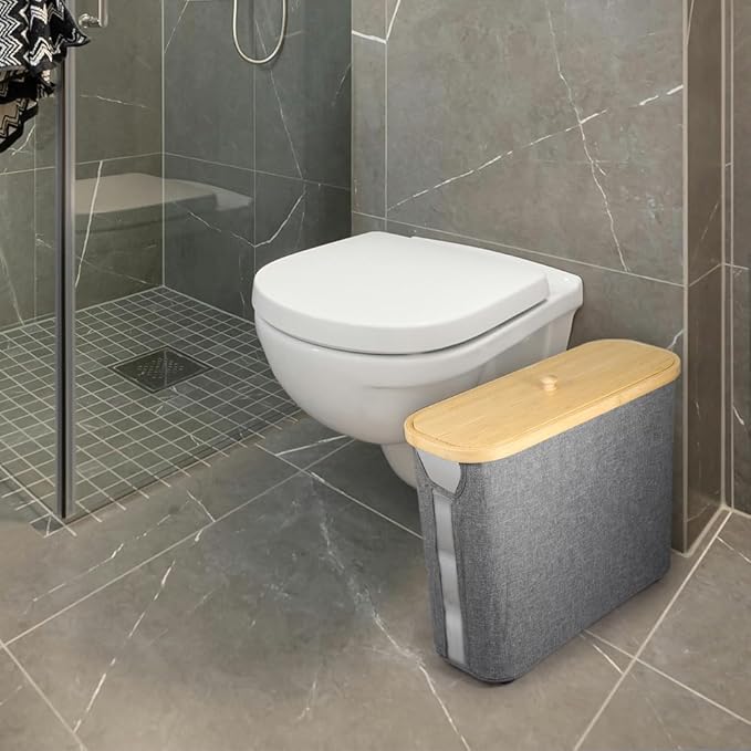 Picowe Toilet Paper Organizer Basket, Grey, Holds 9-12 Rolls, With Lid and Handle, Foldable, Multi-Purpose Storage for Bathroom