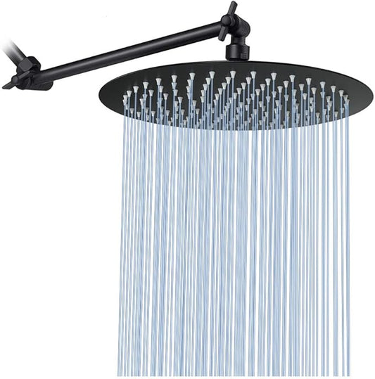 NearMoon Rain Shower Head with 11'' Adjustable Arm, High Pressure Stainless Steel Rainfall Shower, Ultra-Thin Design - Pressure Boosting (10 Inch, Matte Black)