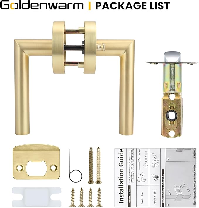Goldenwarm Gold Door Handles Interior, Privacy Brushed Brass Interior Door Handles, Heavy Duty Zinc Alloy Brushed Gold Door Lever for Bedroom and Bathroom (1 Pack)