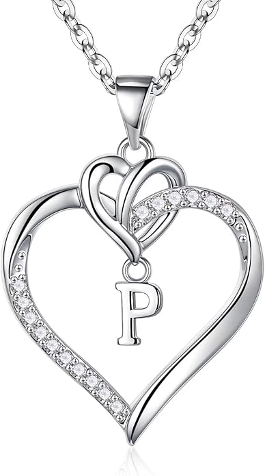 STORUP Christmas Gifts for Women Teen Girls - Heart Initial Necklaces for Women Girls, 14K-Gold-Plated Cubic Zirconia Initial A-Z Pendant Dainty Heart Necklaces for Teen Girl Jewelry Birthday Gifts