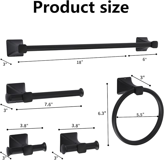 5 Piece Bathroom Hardware Accessories Set, SUS304 Stainless Steel Bath Towel Bar Set, 24 Inch Towel Racks for Bathroom Wall Mounted, Bath Towel Holder Set, Matte Black