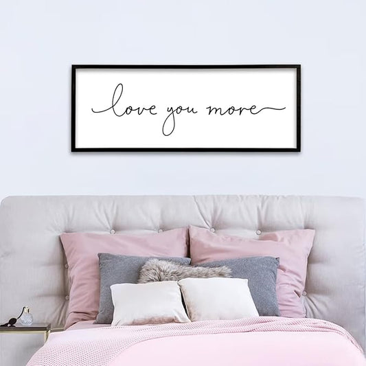 Love You More Sign Wall Decor Art 40"X15" Master Bedroom Guest Room Above Over Bed for Home Couple Rustic Large Wood Framed Wall Hanging (Black)