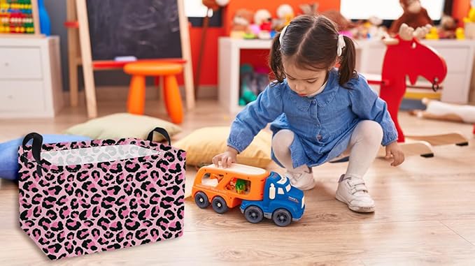 Pink Leopard Kids Storage Basket – Toy Organizer Bin