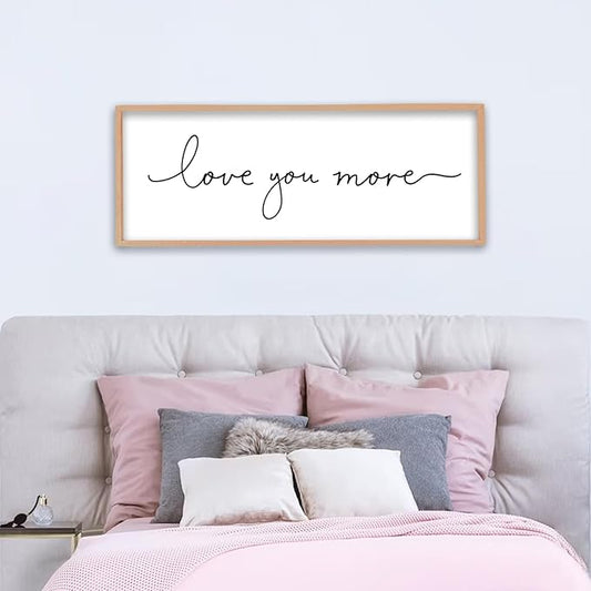 Love You More Sign Wall Decor Art 40"X15" Master Bedroom Guest Room Above Over Bed for Home Couple Rustic Large Wood Framed Wall Hanging (Wood)