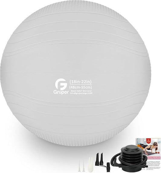 Gruper Yoga Ball, Multiple Sizes Non Slip Exercise Ball for Workout, Birthing, Balance, Stability, Pregnancy, 2200LB Capacity, Anti Burst Chair for Home and Office, Includes Quick Pump & Fitness Guide