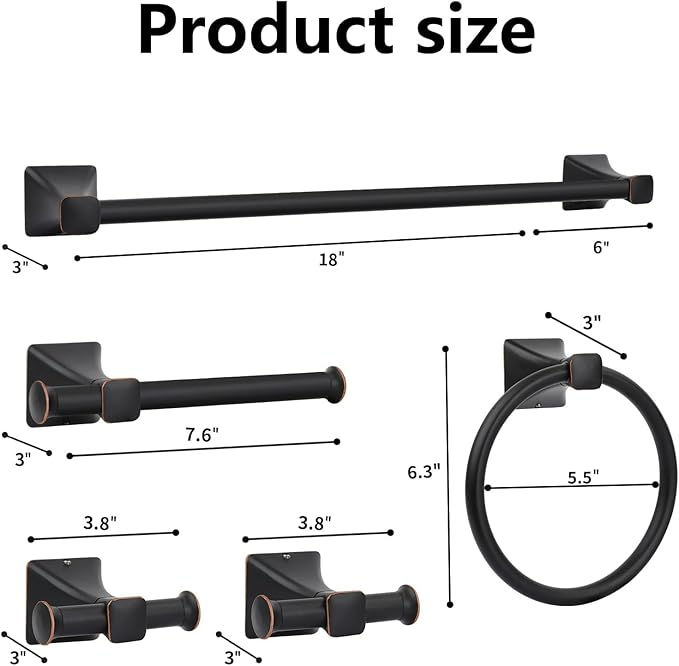 5 Piece Bathroom Hardware Accessories Set, SUS304 Stainless Steel Bath Towel Bar Set, 24 Inch Towel Racks for Bathroom Wall Mounted, Bath Towel Holder Set, Matte Black