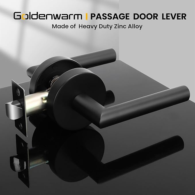 Goldenwarm Black Door Handles Interior, Matte Black Closet Door Handle Indoor, Black Passage Door Lever for Hall and Closet, Zinc Alloy, 1 Pack