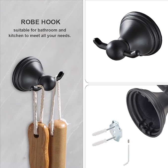 Newfun 8-Pieces Matte Black Bathroom Accessories Set Towel Racks for Bathroom - Bathroom Hardware Set, 2 * 24 Inch Towel Bar for Bathroom 2*Toilet Paper Holder 2* Towel Ring Towel Holders 2* Hook