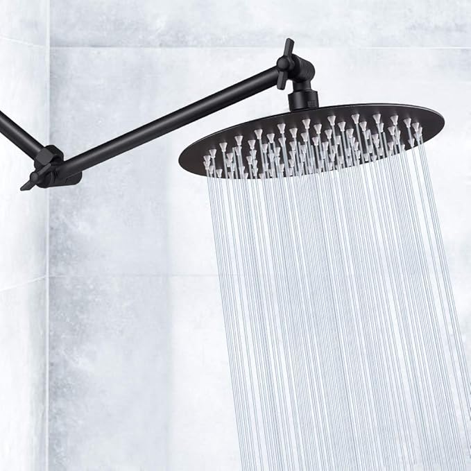 NearMoon Rain Shower Head with 11'' Adjustable Arm, High Pressure Stainless Steel Rainfall Shower, Ultra-Thin Design - Pressure Boosting (8 Inch, Matte Black)