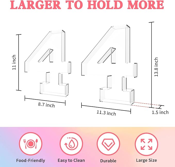 13.8" Acrylic Number Charcuterie Tray, Fillable Number Charcuterie Box for Food, Reusable Serving Cake Candy Dish Display Tray for Birthday Anniversary Party Decoration (Square Number 4)