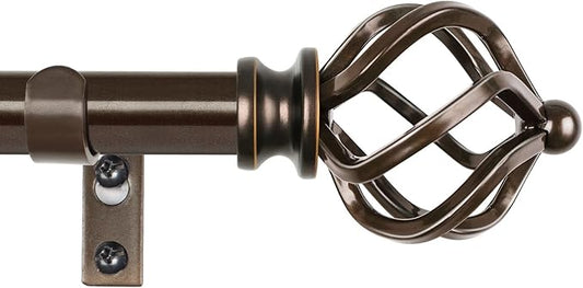 KAMANINA Bronze Curtain Rods for Windows 48 to 84 Inch, Adjustable Single Curtain Rod 32 to 86 Inch(2.6-7.1ft), 3/4 Inch Splicing Drapery Rods with Twisted Cage Finial