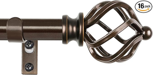 KAMANINA Bronze Curtain Rods for Windows 72 to 144 Inch, Long Curtain Rod 32 to 144 Inches (2.6-12ft), 6/8 In Splicing Adjustable Single Drapery Rod with Twisted Cage Finial