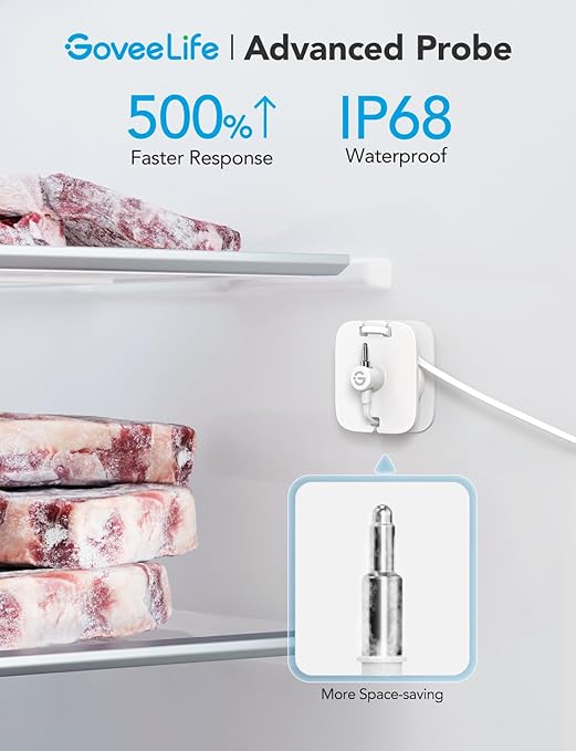 GoveeLife WiFi Refrigerator Thermometer with Alarm, Wireless Digital Freezer Temperature Gauge with App Control, LCD Display, 2 Years Free Data Export, for Fridge Hot Tub (Only Support 2.4G WiFi)