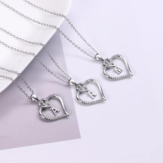 STORUP Christmas Gifts for Women Teen Girls - Heart Initial Necklaces for Women Girls, 14K-Gold-Plated Cubic Zirconia Initial A-Z Pendant Dainty Heart Necklaces for Teen Girl Jewelry Birthday Gifts