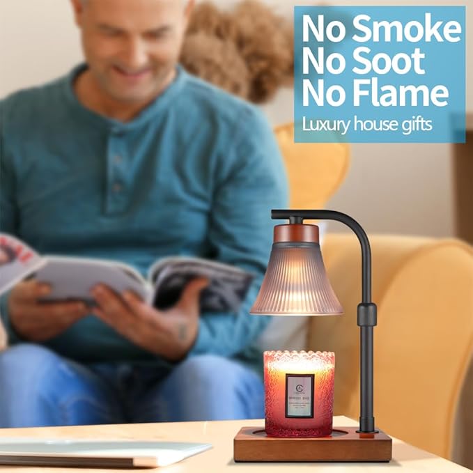mocosa Candle Warmer Lamp, Dimmable Electric Candle Warmer, Adjustable Height Wax Melt Warmer for Scented Wax & Jar Candles, Gifts for Mom, Home Décor(Square Base)