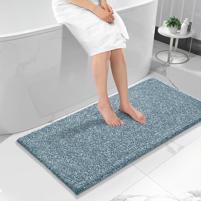 Yimobra Bathroom Runner Rug Non Slip Washable, Soft Absorbent Microfiber Long Bath Mat, Dual-Tone Decor Rug with Rubber Backing for Floor, Tub and Hallway,56x24,Home Essentials,Denim Blue