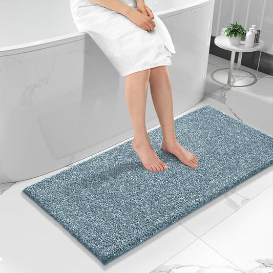 Yimobra Bathroom Runner Rug Non Slip Washable, Soft Absorbent Microfiber Long Bath Mat, Dual-Tone Decor Rug with Rubber Backing for Floor, Tub and Hallway,56x24,Home Essentials,Denim Blue