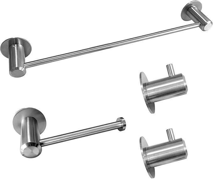 Bathroom Hardware Set - 18 Inch 304 Stainless Steel Towel Racks, Paper Holder, Robe Towel Hooks for Bathroom, Brushed Nickel