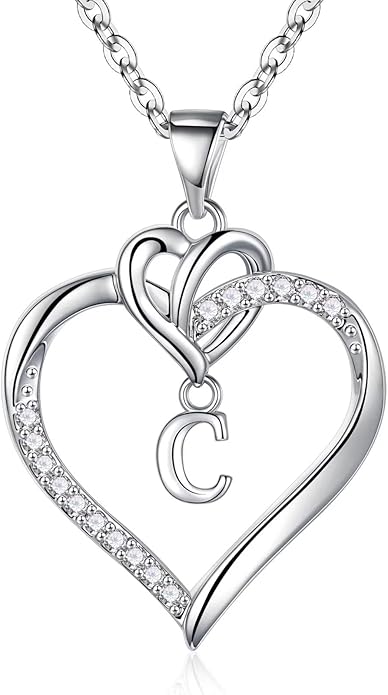 STORUP Christmas Gifts for Women Teen Girls - Heart Initial Necklaces for Women Girls, 14K-Gold-Plated Cubic Zirconia Initial A-Z Pendant Dainty Heart Necklaces for Teen Girl Jewelry Birthday Gifts