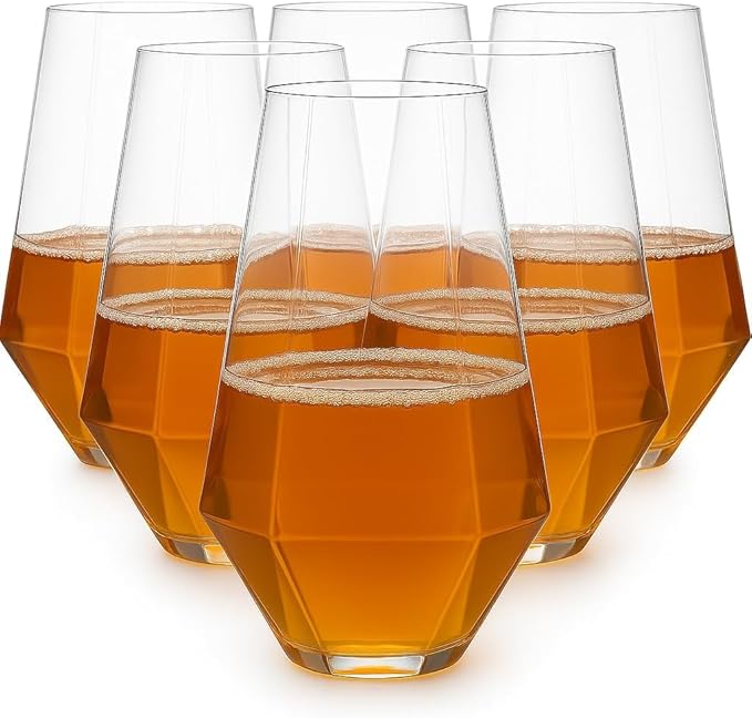 Oojami 48 Pack Diamond Unbreakable Stemless Plastic Wine Stemless Toasting coacktail Glasses, Durable 9 Oz BPA-Free Disposable Champagne Flutes for Weddings, Bars, Events, and Celebrations (Clear)