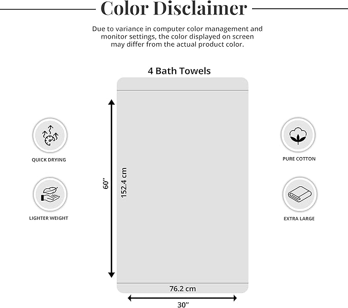 Tens Towels Pack of 4 Extra Large Bath Towels 30 x 60 Inches, 100% Cotton, Larger & Lighter Weight, Quicker to Dry, Super Soft and Absorbent, Perfect for Bathroom, Hunter Green