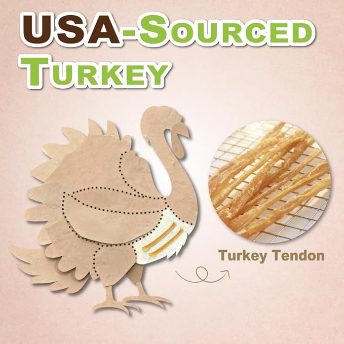AFreschi Turkey Tendons for Dogs, USA-Sourced, Healthy Dog Treats, Rawhide-Free Puppy Chews, Long Lasting, All Natural, Hypoallergenic Dog Treats for Medium Breeds, 10 oz Pack Rope (M)