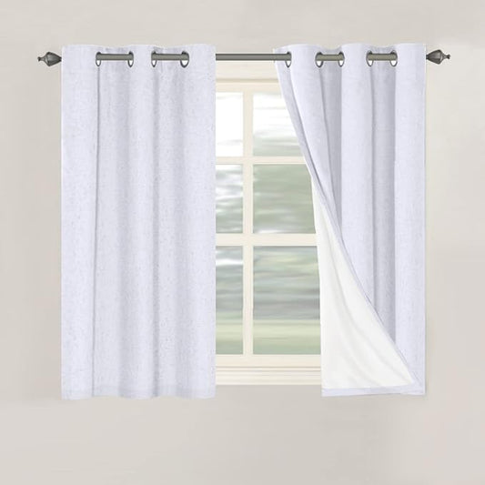 H.VERSAILTEX Primitive Linen Curtains 100% Blackout Curtain Drapes Burlap Curtains with White Thermal Insulated Liner, Grommet Top Drapes Living Room/Bedroom (2 Panels, 42 x 45 Inch, Bright White)