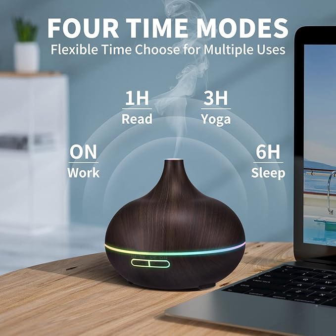 550ML Black Aroma diffusers for Essential Oils, Large Office Essential Oils Aromatherapy Diffuser with Ambient Light & 3 Timer, waterless auto Off Cool Mist humidifier Vaporizers for Bedroom Kids