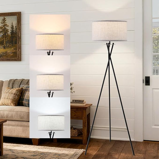 Modern Tripod Floor Lamp, Mid Century Reading Standing Lamp with 3 Color Temperatures and Foot Switch, Modern Night Light for Living Room, Bedroom, Office Décor, Black