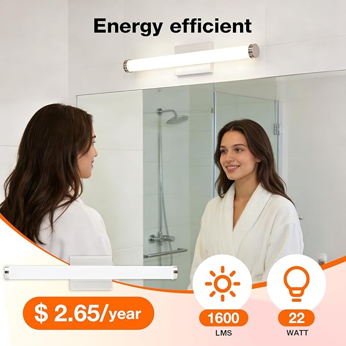LEDVANCE Sylvania 24" Modern Vanity Lights for Bathroom, 22W, 5 Temperature Select (2700K/3000K/3500K/4000K/6000K), Dimmable, Round Shape, Brush Nickel, with Accessories - 1 Pack (66560)