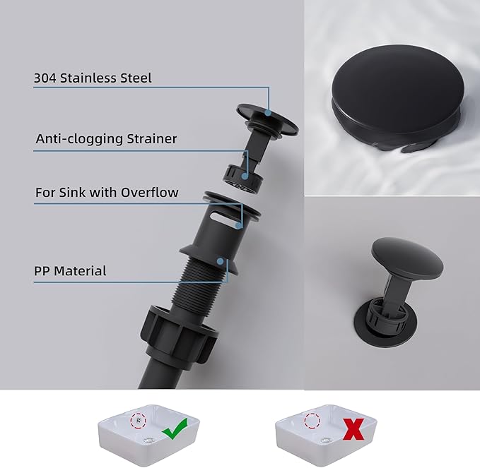 BELZ Bathroom Faucet, Single Handle Matte Black Sink Faucet for 1 or 3 Hole Installation, Modern Lead-Free Metal Vanity Faucet with Pop-Up Drain & Supply Hoses (Matte Black)