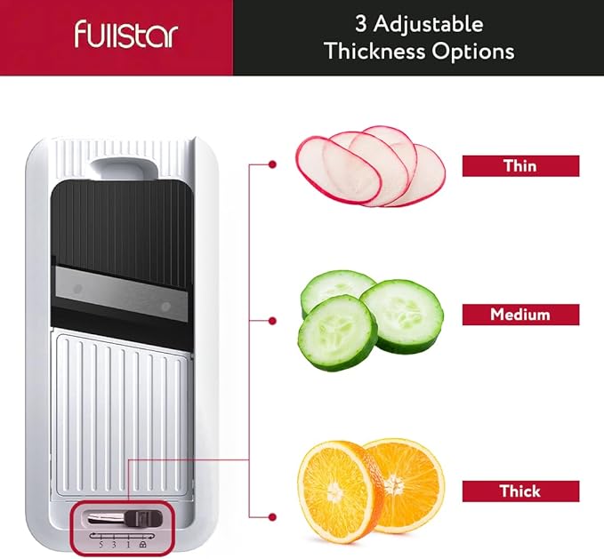 Fullstar Mandoline Slicer for Kitchen - Vegetable Chopper, Onion Potato Food Veggie Fruit Slicer and Cutter with Container, Kitchen Gadgets & Gifts, Home Essentials (4 in 1, Black/White)