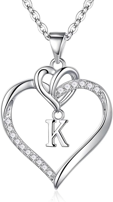 STORUP Christmas Gifts for Women Teen Girls - Heart Initial Necklaces for Women Girls, 14K-Gold-Plated Cubic Zirconia Initial A-Z Pendant Dainty Heart Necklaces for Teen Girl Jewelry Birthday Gifts
