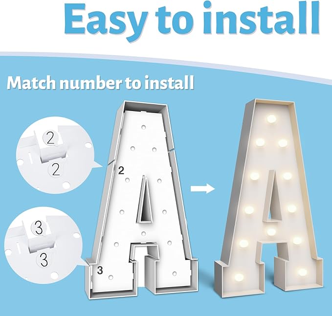 4FT Marquee Light Up Letters C,Party Decoration Large Marquee Light Up Letters with Weighted Water Bag,Pre-cut Foam Board Set Can Be Used for Birthdays,Weddings,Baby Anniversaries