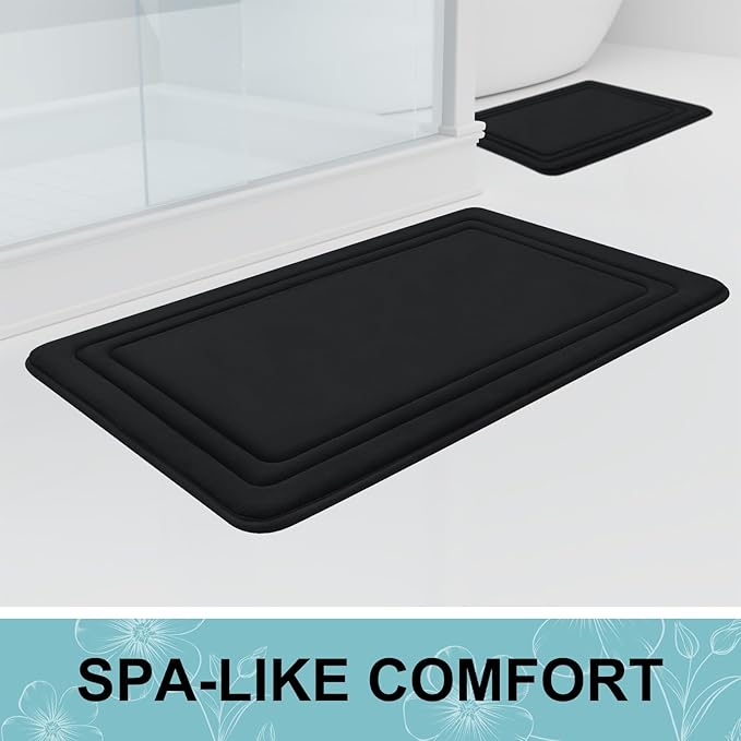 Grandaily Memory Foam Bath Mat Rug 47x17, Ultra Soft, Non-Slip and Absorbent Bathroom Rugs, Machine Wash Dry, Comfortable Bath Carpet for Bathroom Floor, Tub and Shower, Black