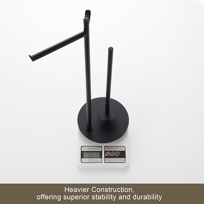 BVL Toilet Paper Holder Stand, Matte Black with Extra Heavy Base, Holds 5 Rolls, Waterproof Pad, Minimalist Design, 304 Stainless Steel, Rustproof & Space-Saving with Hook