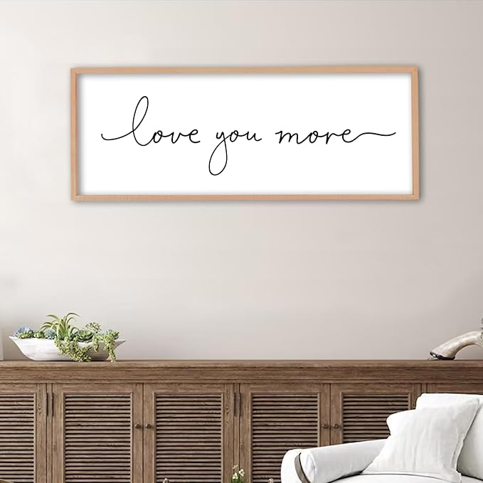 Love You More Sign Wall Decor Art 40"X15" Master Bedroom Guest Room Above Over Bed for Home Couple Rustic Large Wood Framed Wall Hanging (Wood)