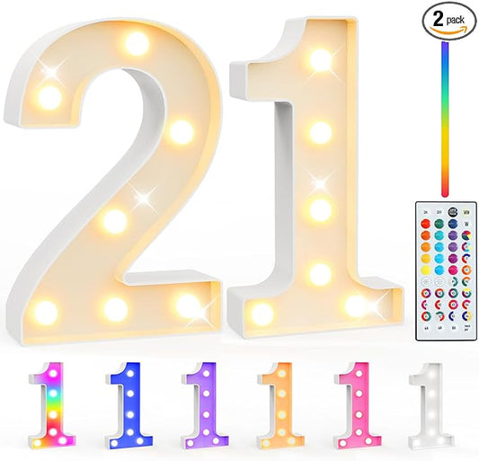 Pooqla 21st Birthday Decorations for Her Him, 35 Colors LED Light Up Numbers with Remote, Multicolor Marquee Numbers 21 Sign for Party Wedding Anniversary Decor 21st Birthday Gift, Number 21