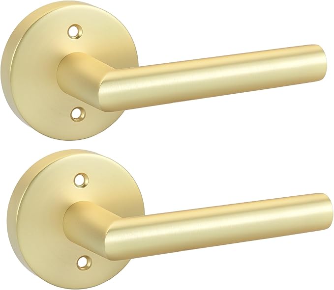 Goldenwarm Gold Door Handles Dummy, Bruhsed Gold Door Handle Zinc Alloy, No-Turning Dummy Door Levers for Closet Hallway(2 Pieces/1 Pack)