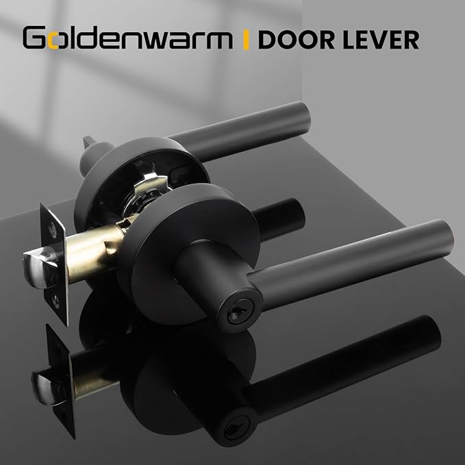 Goldenwarm Exterior Deadbolt and Keyed Entry Door Handle Set, Heavy Duty Zinc Alloy Black Door Lever, Key Entry Front Matte Black Door Handle with Lock and Key(1 Pack)