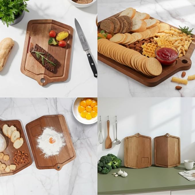 Acacia Wood Cutting Board 16 x 12 In, Wooden Cutting Boards for Kitchen Non Toxic Dishwasher Safe Non Slip, Large Cutting Board for Meat, Charcuterie, Chopping