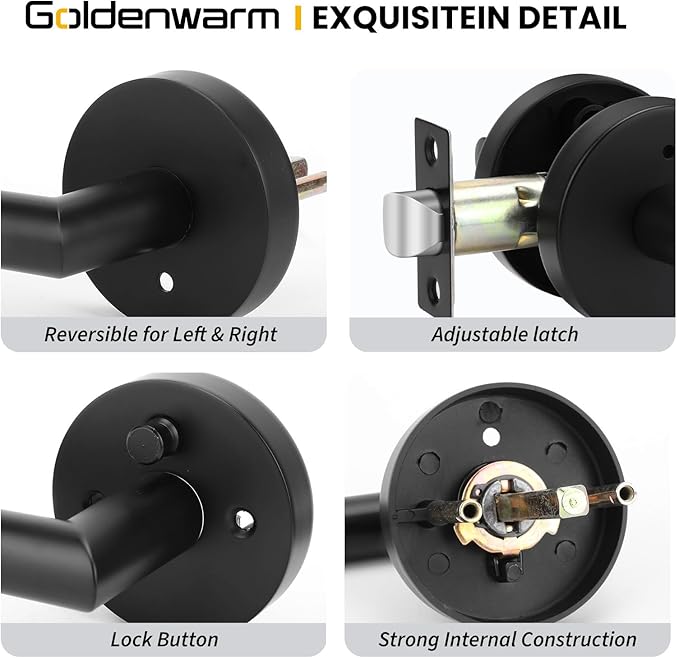 Goldenwarm Black Door Handles Interior, Privacy Matte Black Interior Door Handles, Heavy Duty Zinc Alloy Black Door Lever for Bedroom and Bathroom (1 Pack)