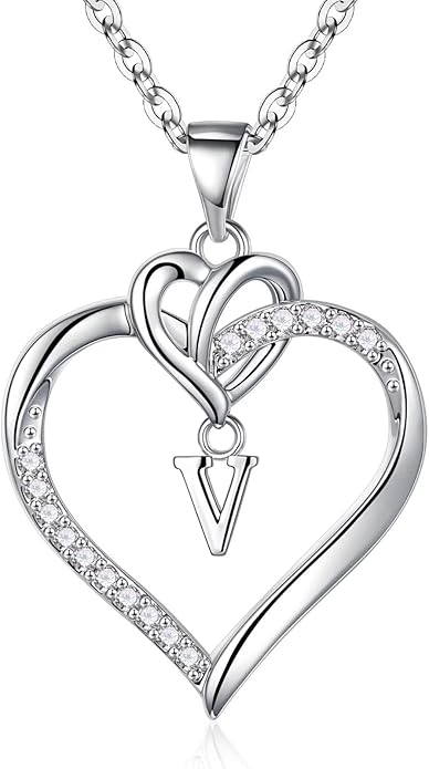 STORUP Christmas Gifts for Women Teen Girls - Heart Initial Necklaces for Women Girls, 14K-Gold-Plated Cubic Zirconia Initial A-Z Pendant Dainty Heart Necklaces for Teen Girl Jewelry Birthday Gifts