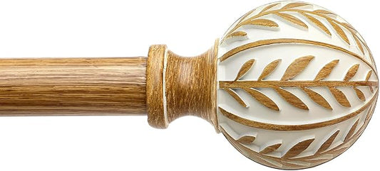 Boho Wood Curtain Rods for Windows 66 to 120 inch,1" Adjustable Heavy Duty Window Curtain Rod with Imitation Wood Grain Finials,Rustic Decorative Drapery Rods Set,Size:36-120'',Maple Wood