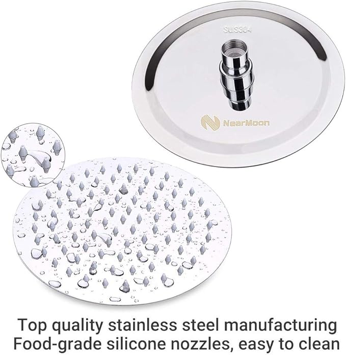 NearMoon Rain Shower Head with 11'' Adjustable Arm, High Pressure Stainless Steel Rainfall Shower, Ultra-Thin Design - Pressure Boosting (8 Inch, Chrome)
