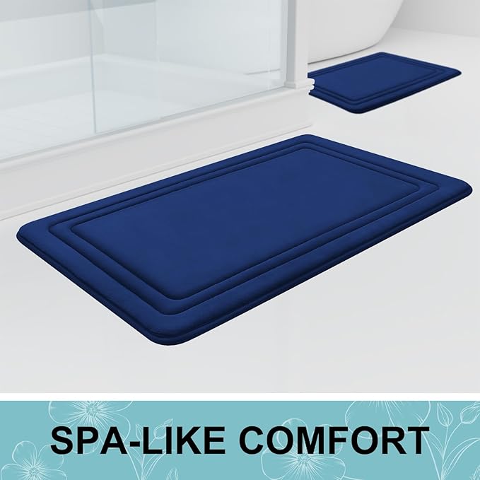 Grandaily Memory Foam Bath Mat Rug 70x24, Ultra Soft, Non-Slip and Absorbent Bathroom Rugs, Machine Wash Dry, Comfortable Bath Carpet for Bathroom Floor, Tub and Shower, Navy Blue