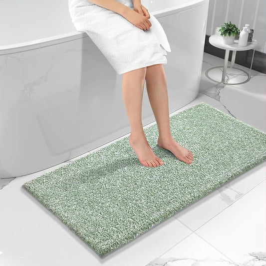 Yimobra Bathroom Runner Rug Non Slip Washable, Soft Absorbent Microfiber Long Bath Mat, Dual-Tone Decor Rug with Rubber Backing for Floor, Tub and Hallway,56x24,Home Essentials,Green and White